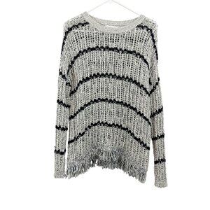 Velvet Graham & Spencer White & Black Open Knit Fringe Pullover Sweater SMALL